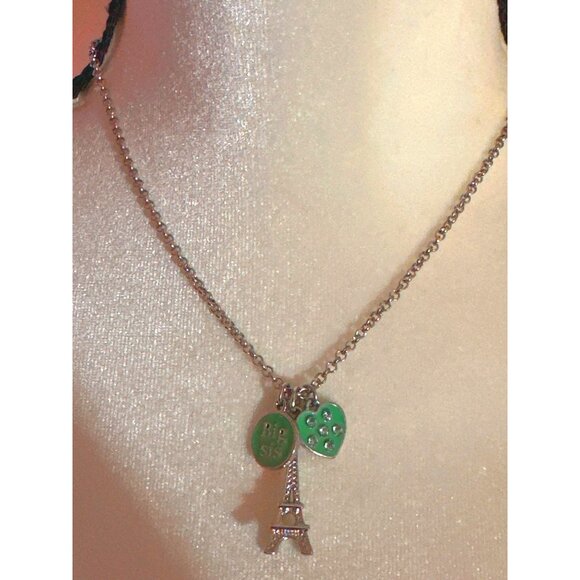 Big Sis Gift Eiffel Tower Pendant Necklace Paris France Heart Silver Chain - Picture 8 of 8